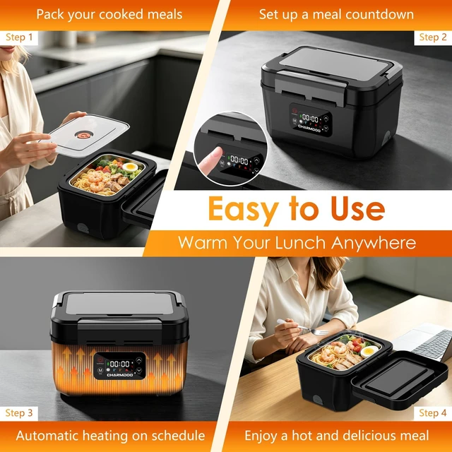 Alt view image 7 of 7 - Cordless Electric Lunch Box for Adults, 24000mAh Rechargeable Food Warmer | Battery Powered Self Heating LunchBox, Smart Heated Food Heater Portable for Office, Car, Outdoor, Work, Travel, Men