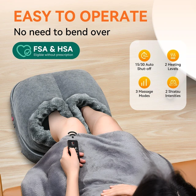 Alt view image 3 of 7 - Foot Massager with Heat, Shiatsu Foot Warmer with Remote Control | FSA Eligible, 3 Modes, 2 Heat Levels, 15/30-Min Timer, Washable Cover, Removable Top Cover, Neuropathy, Size 13