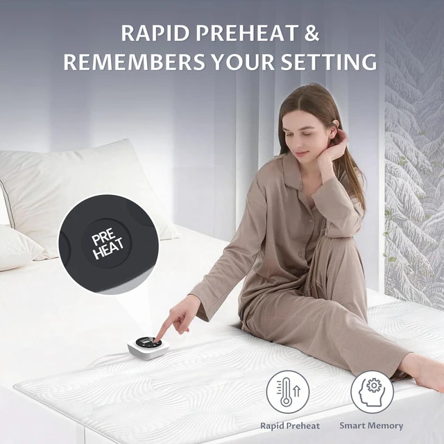 Alt view image 3 of 7 - Heated Mattress Pad Foot King, 3D Air Fabric, Preheat & Memory for Winter | Electric Foot Warmer, 12 Heat Settings, Single Control, 1-12 Hour Auto-Off, Lighted Buttons, Machine Washable, 24 x 78 in