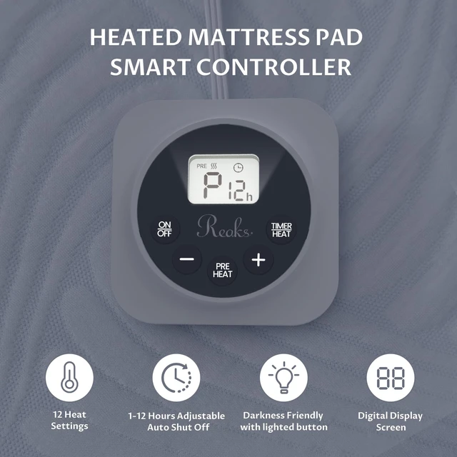 Alt view image 4 of 7 - Heated Mattress Pad Foot King, 3D Air Fabric, Preheat & Memory for Winter | Electric Foot Warmer, 12 Heat Settings, Single Control, 1-12 Hour Auto-Off, Lighted Buttons, Machine Washable, 24 x 78 in