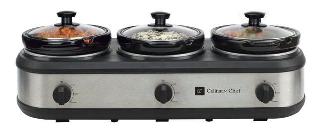 Alt view image 2 of 6 - Triple Slow Cooker, Buffet Server 2.5qt x 3 Pot, Food Warmer Stainless