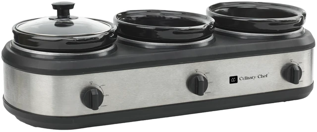 Main image of Triple Slow Cooker, Buffet Server 2.5qt x 3 Pot, Food Warmer Stainless