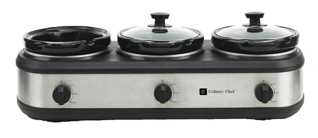 Alt view image 3 of 6 - Triple Slow Cooker, Buffet Server 2.5qt x 3 Pot, Food Warmer Stainless