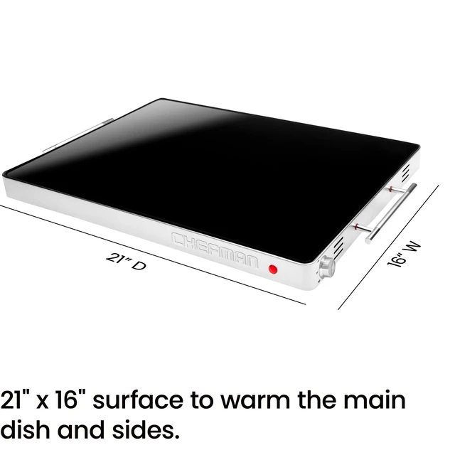 Alt view image 7 of 7 - Electric Warming Tray with Adjustable Temperature Control, Perfect For Buffets, Restaurants, Parties, Events, and Home Dinners, Glass Top Extra Large 21 x 16 Surface Keeps Food Hot Black