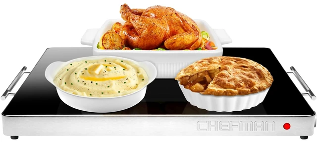 Main image of Electric Warming Tray with Adjustable Temperature Control, Perfect For Buffets, Restaurants, Parties, Events, and Home Dinners, Glass Top Extra Large 21 x 16 Surface Keeps Food Hot Black