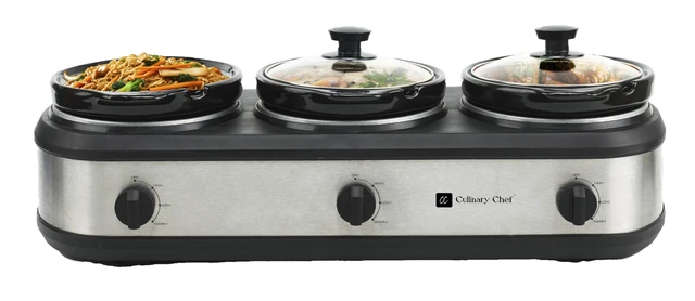 Alt view image 4 of 6 - Triple Slow Cooker, Buffet Server 2.5qt x 3 Pot, Food Warmer Stainless
