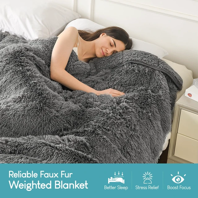 Alt view image 2 of 7 - Faux Fur Reversible Sherpa Weighted Blanket 15lbs,Luxury Snugly Long Fur Warm Heavy Blanket 60x80 inches,Super Soft Fuzzy Fleece Blanket for Cold Days,Gray