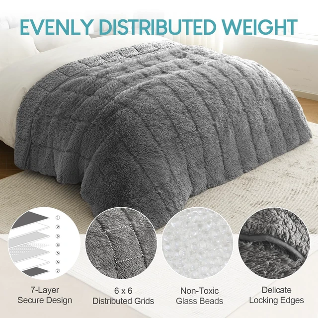 Alt view image 4 of 7 - Faux Fur Reversible Sherpa Weighted Blanket 15lbs,Luxury Snugly Long Fur Warm Heavy Blanket 60x80 inches,Super Soft Fuzzy Fleece Blanket for Cold Days,Gray