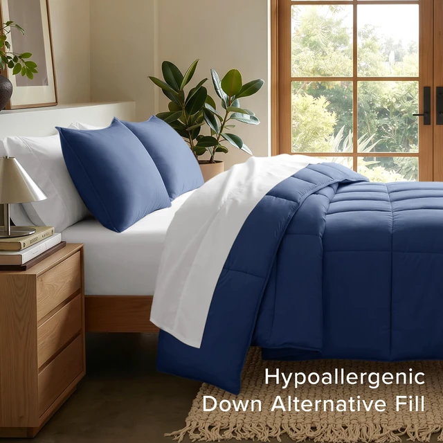 Alt view image 3 of 7 - Queen Comforter Set - 1800 Ultra Soft (Queen, Dark Blue) | All-Season, Breathable, Hypoallergenic, Premium 1800, Warm, Cozy