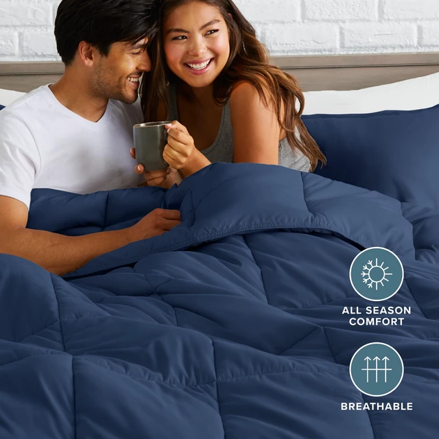 Alt view image 4 of 7 - Queen Comforter Set - 1800 Ultra Soft (Queen, Dark Blue) | All-Season, Breathable, Hypoallergenic, Premium 1800, Warm, Cozy