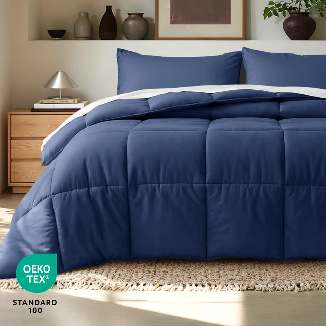 Alt view image 5 of 7 - Queen Comforter Set - 1800 Ultra Soft (Queen, Dark Blue) | All-Season, Breathable, Hypoallergenic, Premium 1800, Warm, Cozy