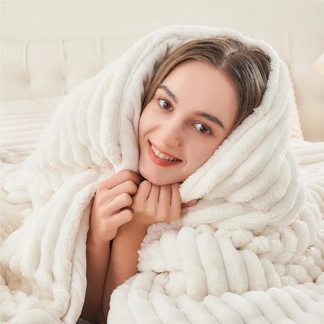 Alt view image 3 of 7 - Fleece Queen Comforter Set, Fluffy Bed Set, Cream White | Super Soft & Warm Bedding, Luxury Fuzzy Faux Fur Comforter for Winter, Heavy Plush Bedding, with 2 Pillowcases