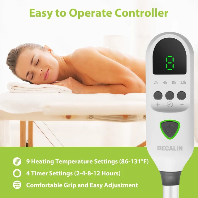 Alt view image 2 of 7 - Massage Table Warmer Heating Pad Professional SPA Massage Bed Warmer Pads | with 2-4-8-12 Hour Timer, 9 Heat Setting, Overheat Protection, Thickened & Soft Fleece for Massage Bed & Spa, 30" x 71"
