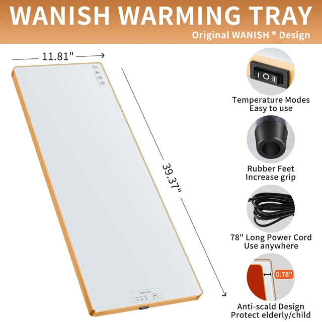 Alt view image 2 of 7 - Electric Warming Tray,Extralong 40"x12",Tempered Glass Warming Mat for Food | Keep Food Warm,Food Warmers For Parties Buffet Daily Gatherings,Temperature Adjustable,With Thermostat