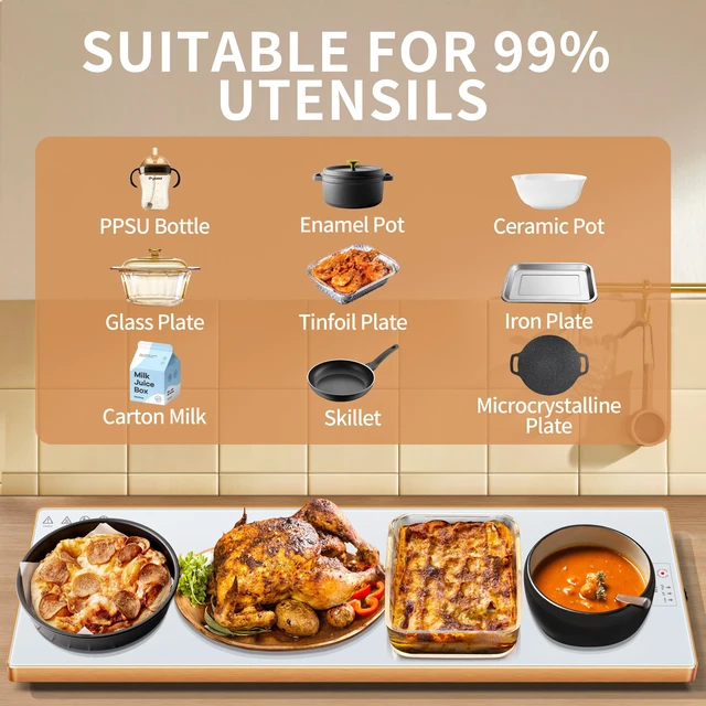 Alt view image 4 of 7 - Electric Warming Tray,Extralong 40"x12",Tempered Glass Warming Mat for Food | Keep Food Warm,Food Warmers For Parties Buffet Daily Gatherings,Temperature Adjustable,With Thermostat