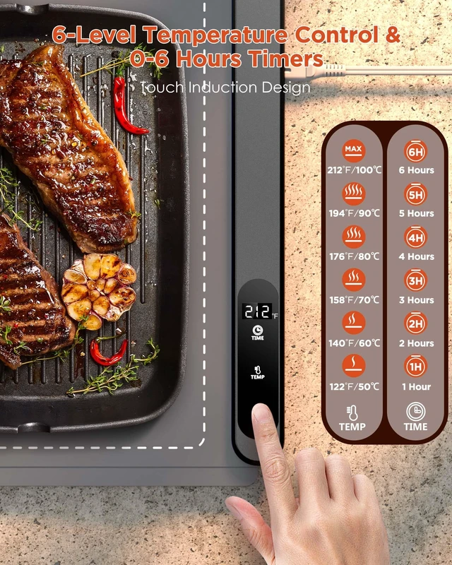 Alt view image 4 of 6 - Food Warming Mat, (XXL 36"x16") Food Warmers for Parties Buffet | Upgrade High-tech Heating System, Fast Full Surface Electric Warming Tray with 6 Level Temperature and 6 Hours Timer