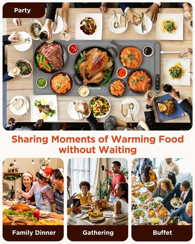 Alt view image 6 of 6 - Food Warming Mat, (XXL 36"x16") Food Warmers for Parties Buffet | Upgrade High-tech Heating System, Fast Full Surface Electric Warming Tray with 6 Level Temperature and 6 Hours Timer