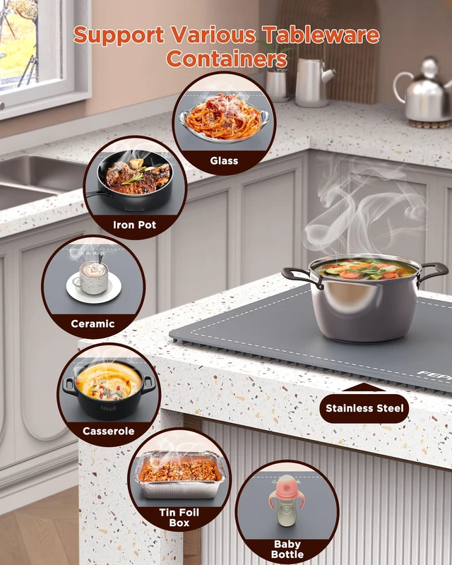 Alt view image 5 of 6 - Food Warming Mat, (XXL 36"x16") Food Warmers for Parties Buffet | Upgrade High-tech Heating System, Fast Full Surface Electric Warming Tray with 6 Level Temperature and 6 Hours Timer