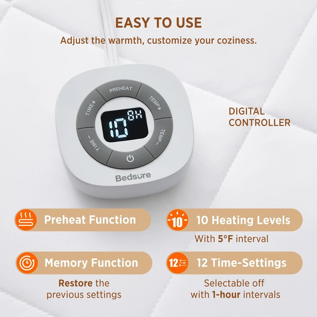 Alt view image 3 of 7 - Heated Mattress Pad Mini Twin, Electric Bed Warmer, Fast Heating | Cozy Foot Warmer, Memory & Preheat, ETL&FCC, 1-12 Hour Auto Off, 10 Heat Settings, Machine Washable, Large Heating Pad 31x55