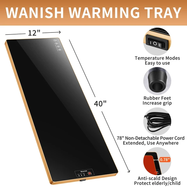 Alt view image 2 of 7 - Electric Warming Tray,Extralong 40"x12",Tempered Glass Warming Mat for Food | Keep Food Warm,Food Warmers For Parties Buffet Daily Gatherings,Temperature Adjustable,With Thermostat