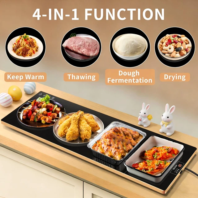 Alt view image 5 of 7 - Electric Warming Tray,Extralong 40"x12",Tempered Glass Warming Mat for Food | Keep Food Warm,Food Warmers For Parties Buffet Daily Gatherings,Temperature Adjustable,With Thermostat