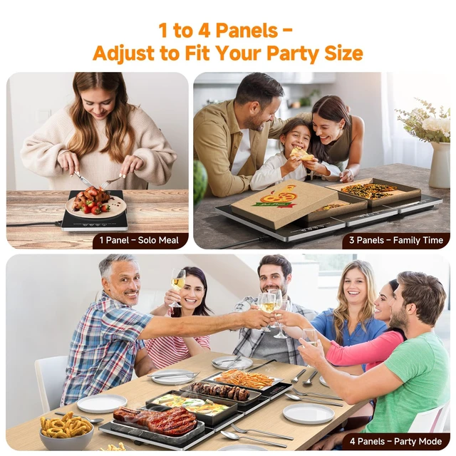 Alt view image 2 of 7 - Electric Warming Tray, 4-in-1 Food Warmers for Parties Buffet with 10 Temp Settings and Timer, 33"x15" Glass Surface Warming Mat for Food, Modular Buffet Hot Plates for Catering and Gatherings