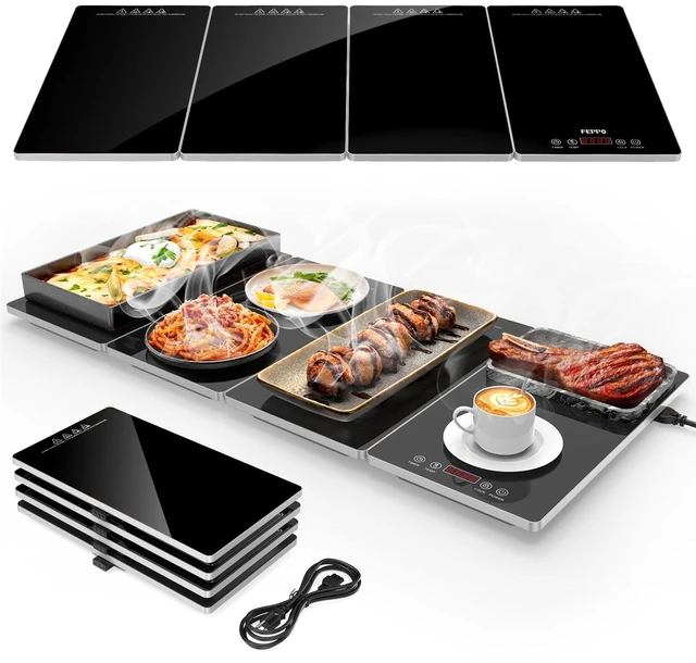 Main image of Electric Warming Tray, 4-in-1 Food Warmers for Parties Buffet with 10 Temp Settings and Timer, 33"x15" Glass Surface Warming Mat for Food, Modular Buffet Hot Plates for Catering and Gatherings
