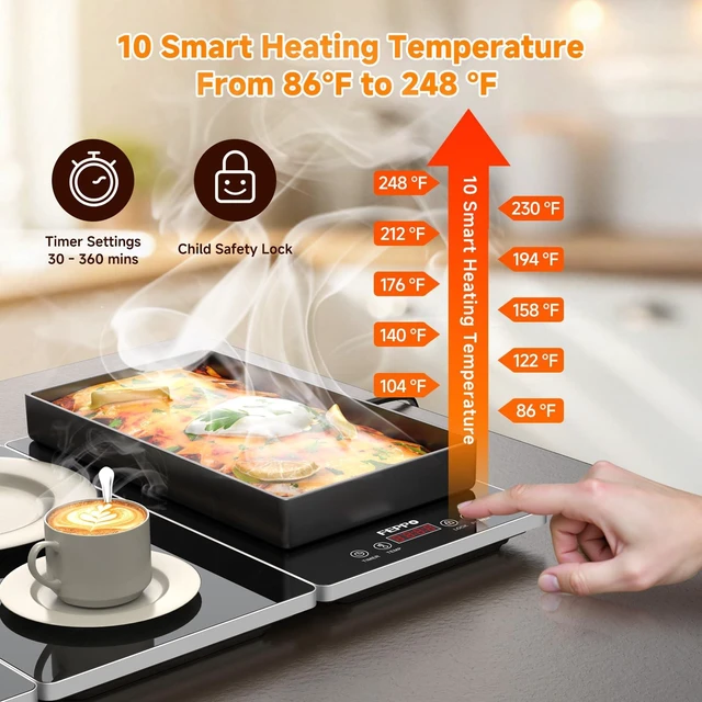 Alt view image 5 of 7 - Electric Warming Tray, 4-in-1 Food Warmers for Parties Buffet with 10 Temp Settings and Timer, 33"x15" Glass Surface Warming Mat for Food, Modular Buffet Hot Plates for Catering and Gatherings