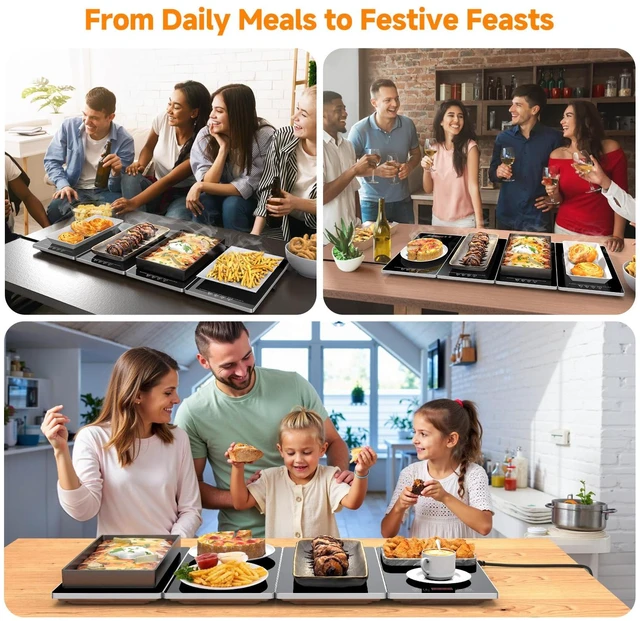 Alt view image 7 of 7 - Electric Warming Tray, 4-in-1 Food Warmers for Parties Buffet with 10 Temp Settings and Timer, 33"x15" Glass Surface Warming Mat for Food, Modular Buffet Hot Plates for Catering and Gatherings