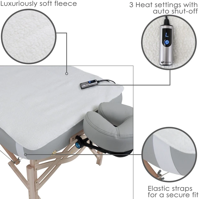 Alt view image 2 of 7 - Massage Table Warmer & Fleece Pad (2in1), ETL Certified, 3 Heat Settings, 13ft Cord/Heating Pad / 1 Year Replacement Guarantee