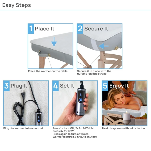 Alt view image 3 of 7 - Massage Table Warmer & Fleece Pad (2in1), ETL Certified, 3 Heat Settings, 13ft Cord/Heating Pad / 1 Year Replacement Guarantee