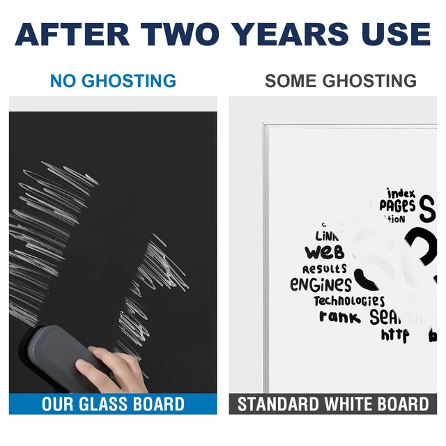 Alt view image 5 of 7 - White Board for Wall - 36" x 24" Black Glass Board 3 X 2 FT | Wall Mounted Magnetic Whiteboard, Frameless Large Dry Erase Board for Office, Home & School Supplies