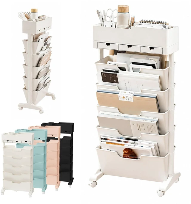 Main image of 5 Tier Rolling Book Cart Multi-Functional Movable Storage Bookshelves | rolling bookshelf,Movable Storage Bookshelves with Lockable Wheels for Study Office Library Classroom,