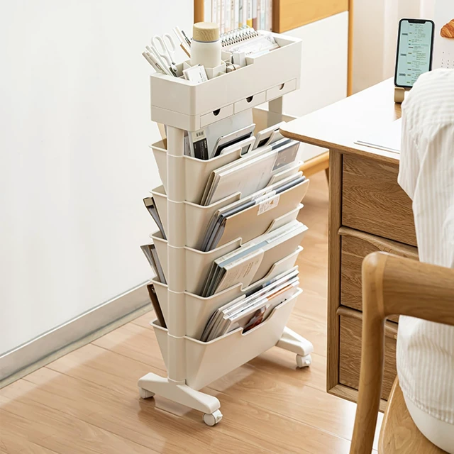 Alt view image 2 of 7 - 5 Tier Rolling Book Cart Multi-Functional Movable Storage Bookshelves | rolling bookshelf,Movable Storage Bookshelves with Lockable Wheels for Study Office Library Classroom,
