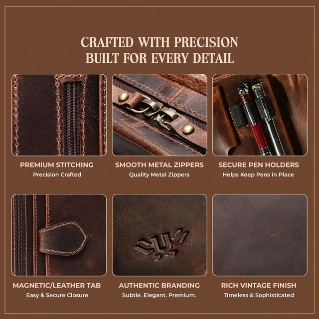 Alt view image 7 of 7 - Leather Portfolio Binder, Professional Organizer Padfolio Resume Folder, Business Card & Document Holder, Portfolios for Men & Women, Office & Business Supplies (Large - Brown)