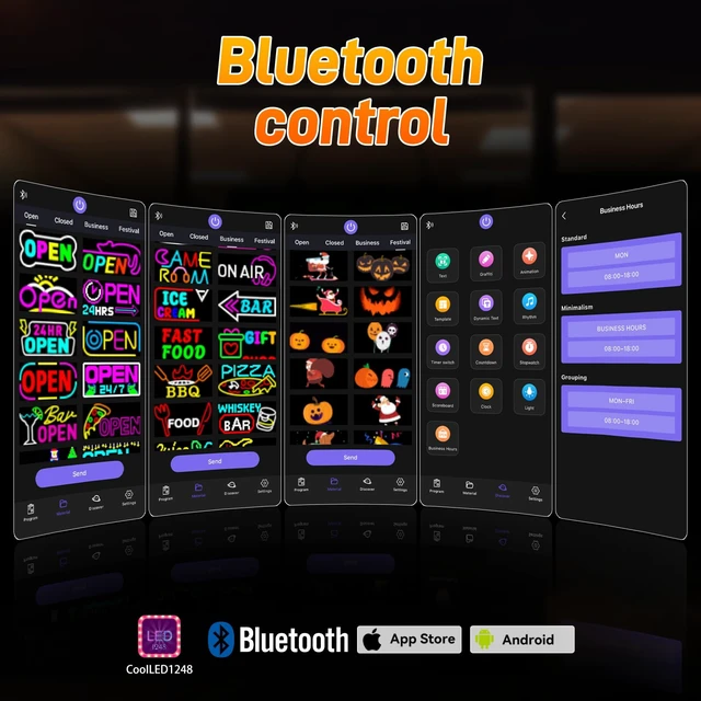 Alt view image 3 of 6 - Dual Row LED Open Sign, 20"x12",APP Built-in Multiple Open Effects,Bluetooth Control,Programmable Electric Scrolling Display with Remote for Business Store Bar Hotel