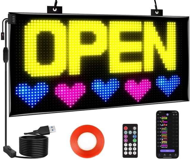 Main image of Dual Row LED Open Sign, 20"x12",APP Built-in Multiple Open Effects,Bluetooth Control,Programmable Electric Scrolling Display with Remote for Business Store Bar Hotel