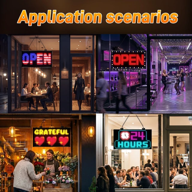 Alt view image 5 of 6 - Dual Row LED Open Sign, 20"x12",APP Built-in Multiple Open Effects,Bluetooth Control,Programmable Electric Scrolling Display with Remote for Business Store Bar Hotel