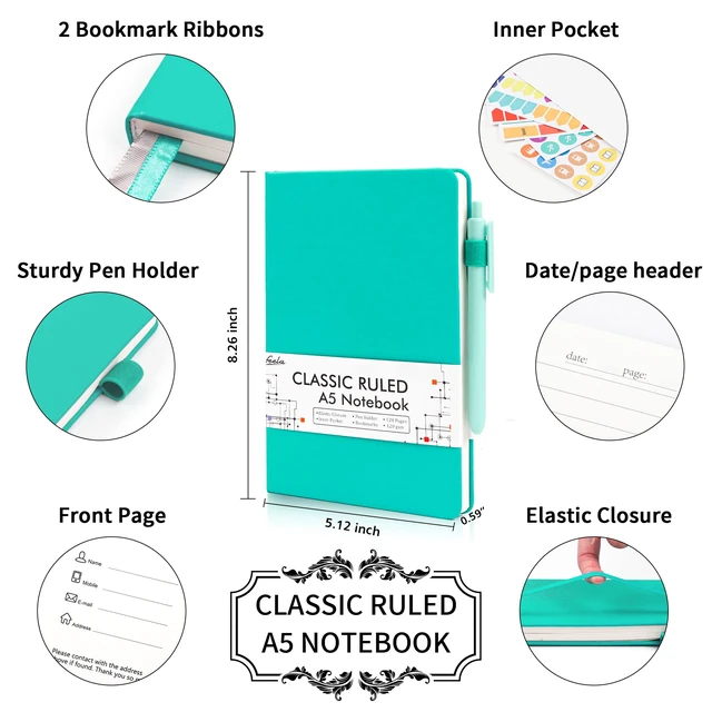 Alt view image 2 of 6 - 24 Pack Journal Notebook Bulk for Work, Business Notebook Hardcover Lined Writing Journal with Pen Holder for Men Women Note Taking, with 24 Black Pens, 120 GSM, 5.1x8.3, A5, Aqua