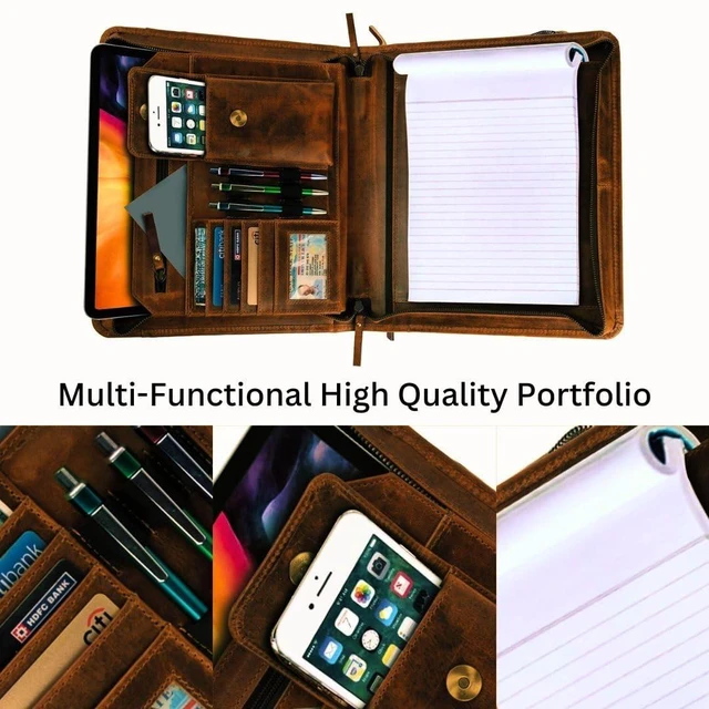 Alt view image 5 of 7 - Leather Business Portfolio Padfolio Resume Folder Men & Women | Professional Document Organizer, Leather Binder with Writing Pad, File Folder for Meetings, Stylish for Office, Gift & Travel