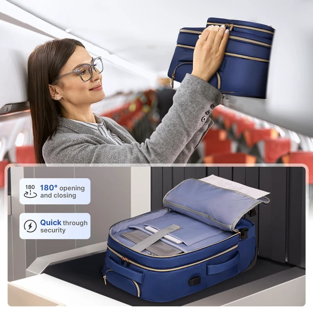 Alt view image 7 of 7 - Rolling Backpack for Women, Travel Backpack with Wheels, Dark Blue | 17 Inch Wheeled Roller Laptop Bag for Adults, Carry On Underseat Luggage for College Business Work Overnight Travel