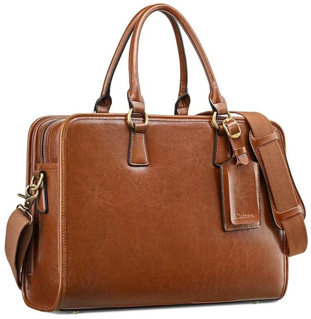 Main image of Genuine Leather Briefcase for Women, Large Capacity Laptop Bag | Genuine leather, spacious fits 14" laptop. Multiple pockets. Ideal for work, business travel