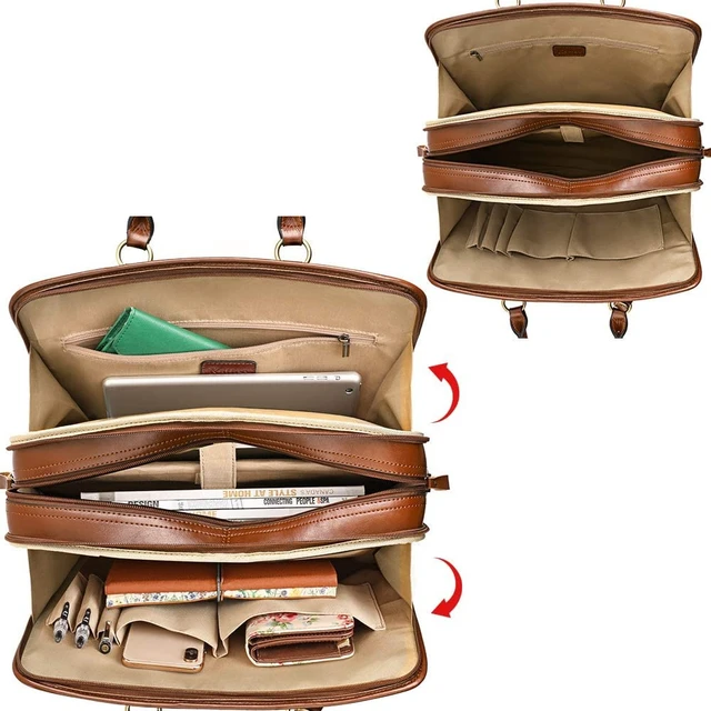 Alt view image 5 of 7 - Genuine Leather Briefcase for Women, Large Capacity Laptop Bag | Genuine leather, spacious fits 14" laptop. Multiple pockets. Ideal for work, business travel