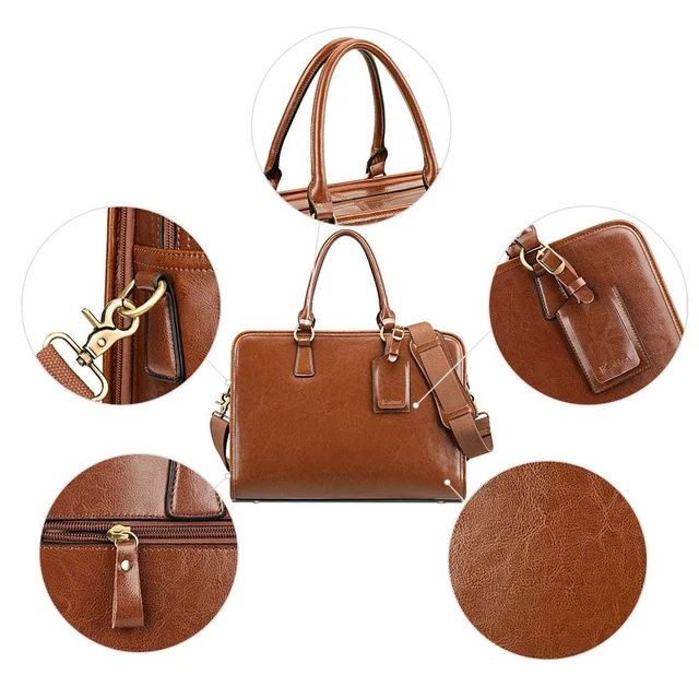 Alt view image 6 of 7 - Genuine Leather Briefcase for Women, Large Capacity Laptop Bag | Genuine leather, spacious fits 14" laptop. Multiple pockets. Ideal for work, business travel
