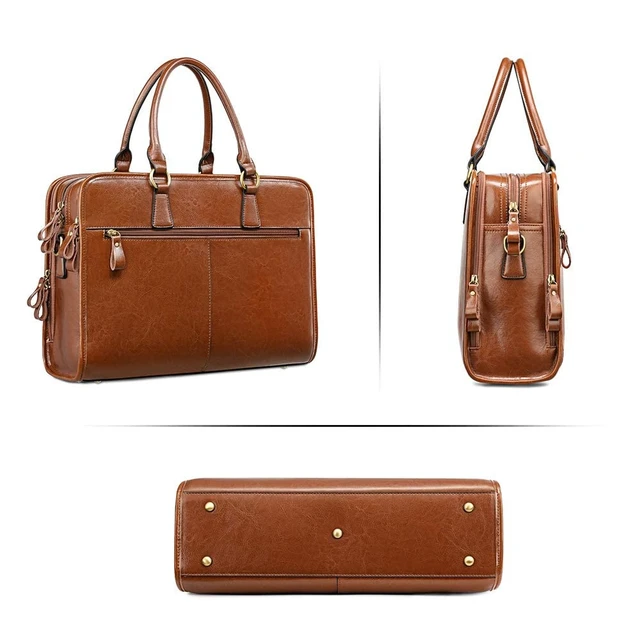 Alt view image 7 of 7 - Genuine Leather Briefcase for Women, Large Capacity Laptop Bag | Genuine leather, spacious fits 14" laptop. Multiple pockets. Ideal for work, business travel