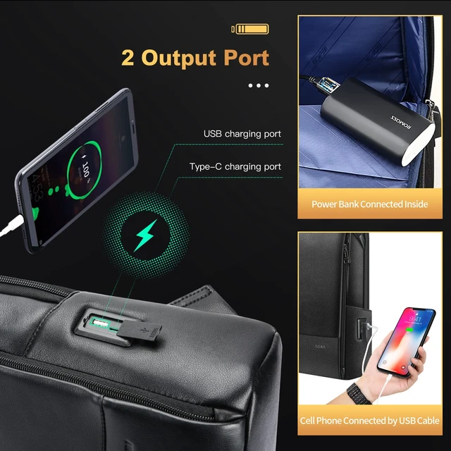 Alt view image 4 of 7 - Unisex Slim Genuine Leather Laptop Backpack Men for 15-15.6 inch Business Smart Professional Lightweight Backpack with USB Charging Office Commuter Computer Rucksack Executive Anti Theft Black