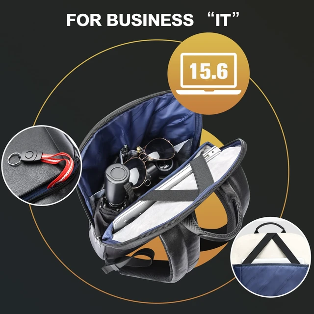Alt view image 6 of 7 - Unisex Slim Genuine Leather Laptop Backpack Men for 15-15.6 inch Business Smart Professional Lightweight Backpack with USB Charging Office Commuter Computer Rucksack Executive Anti Theft Black