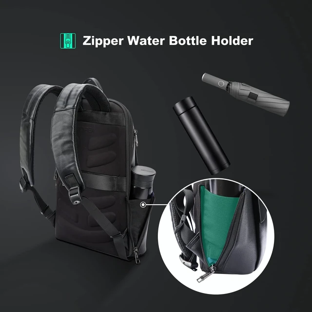 Alt view image 7 of 7 - Unisex Slim Genuine Leather Laptop Backpack Men for 15-15.6 inch Business Smart Professional Lightweight Backpack with USB Charging Office Commuter Computer Rucksack Executive Anti Theft Black