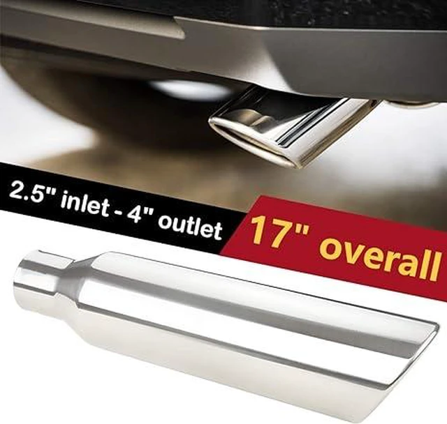 Alt view image 6 of 6 - 2 Pcs 2.5" Inlet Exhaust Tips,2.5" Inlet x 4" Outlet x 17" Overall Length, Weld On, Polished, Universal Stainless Steel Diesel Exhaust Tailpipe