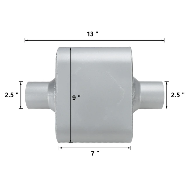 Alt view image 2 of 6 - Single Chamber Muffler 2.5" Center Inlet 2.5" Center Outlet, 13" Overall Length Aluminized Steel Aggressive Sound Race Muffler (2 Pcs)
